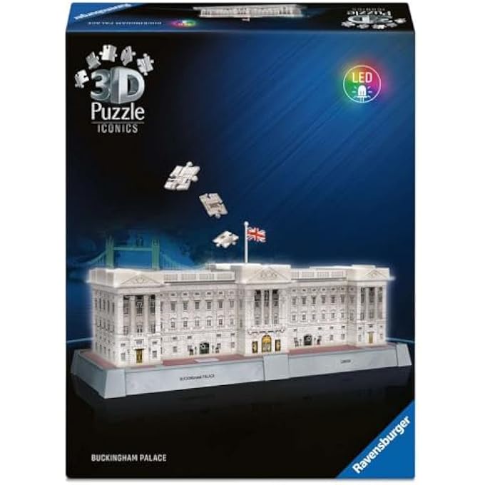 ICONICS BUCKINGHAM PALACE LIGHT UP 216 PIECE 3D PUZZLE WITH LED LIGHTING FOR KIDS AND ADULTS EASYCLICK TECHNOLOGY NO GLUE REQUIRED INTERACTIVE BUILD DISPLAY MODEL - Image 1